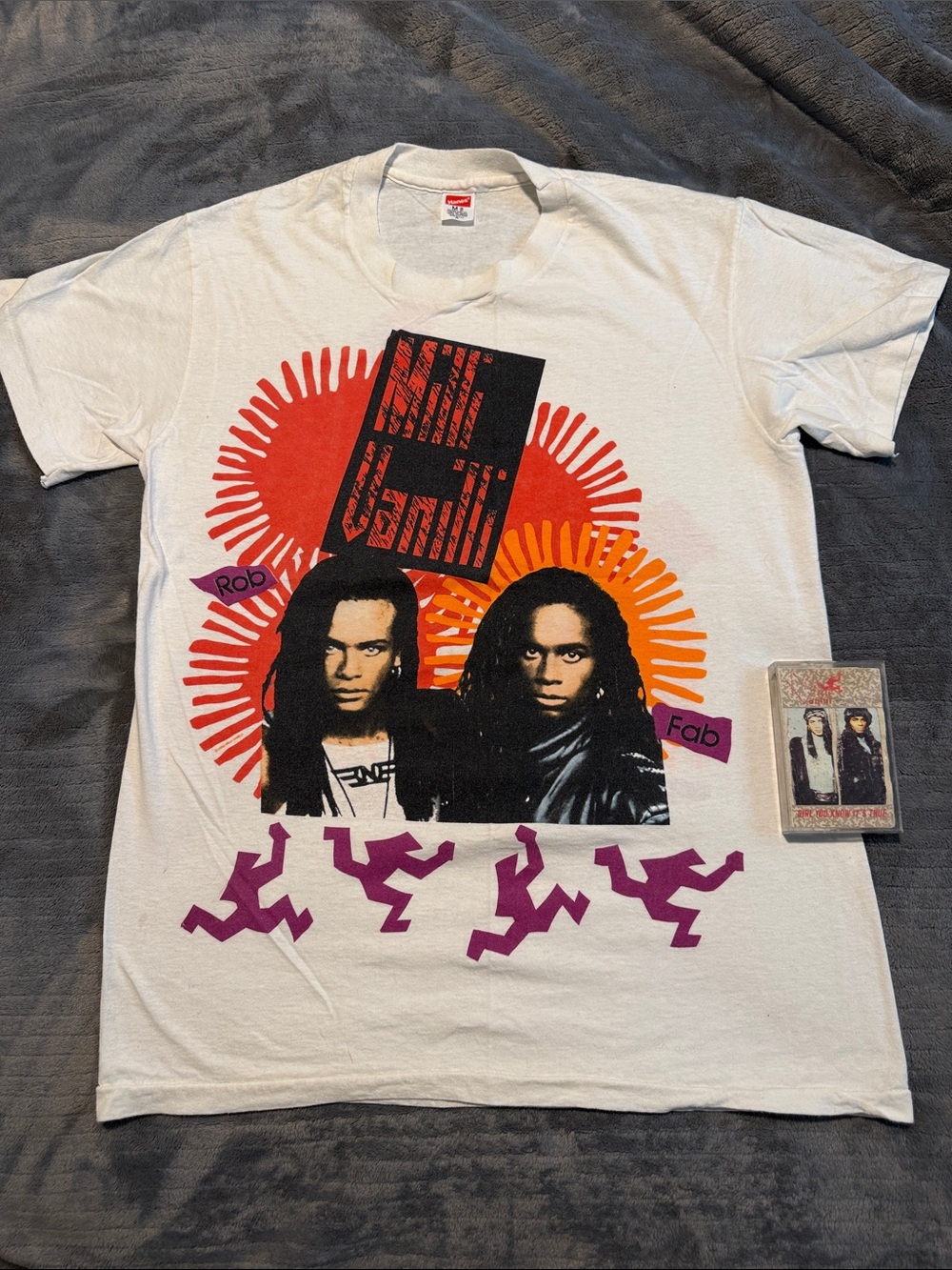 Hanes White Short-Sleeve Tee with Red, Orange, Black & Purple Graphic